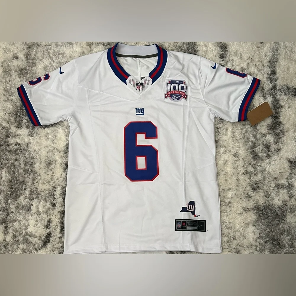 Nike White Men’s Football Jersey #6 with Blue & Red Trim